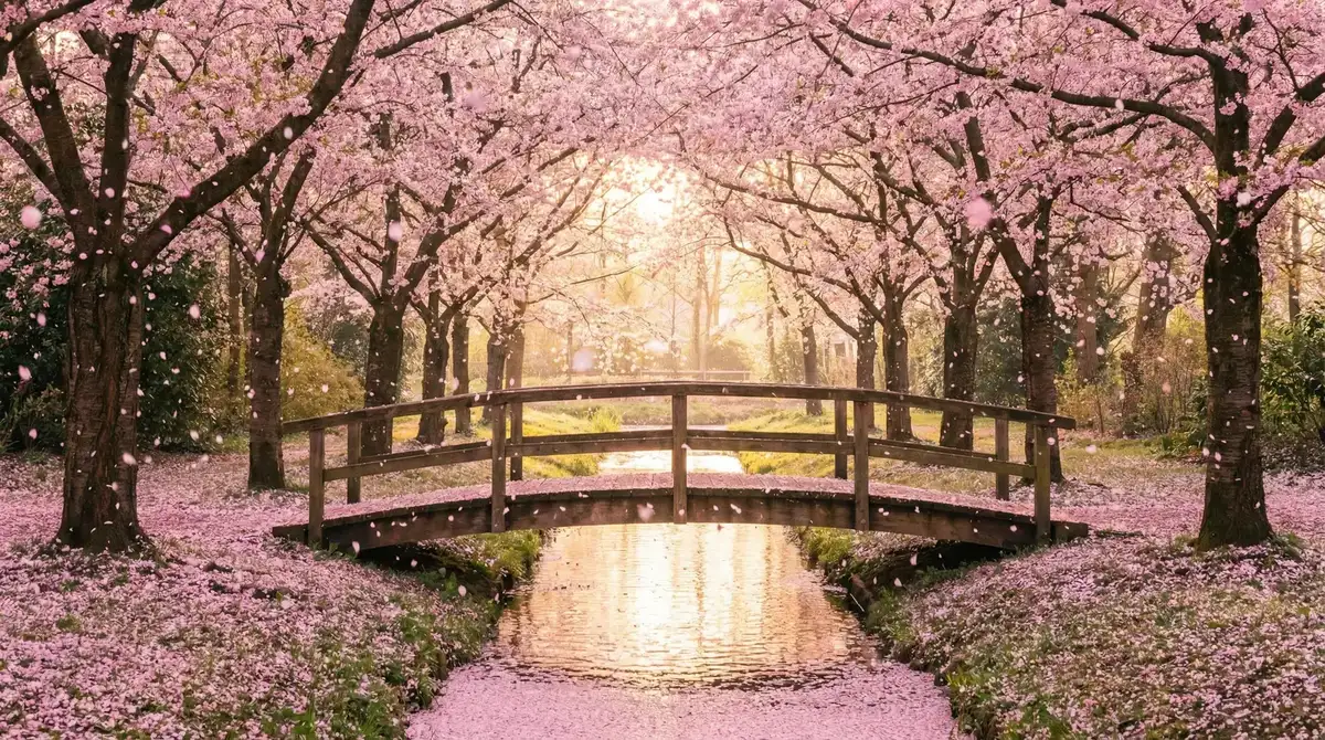 樱花桥畔 - 黑童话被树干到哭 唯美风景